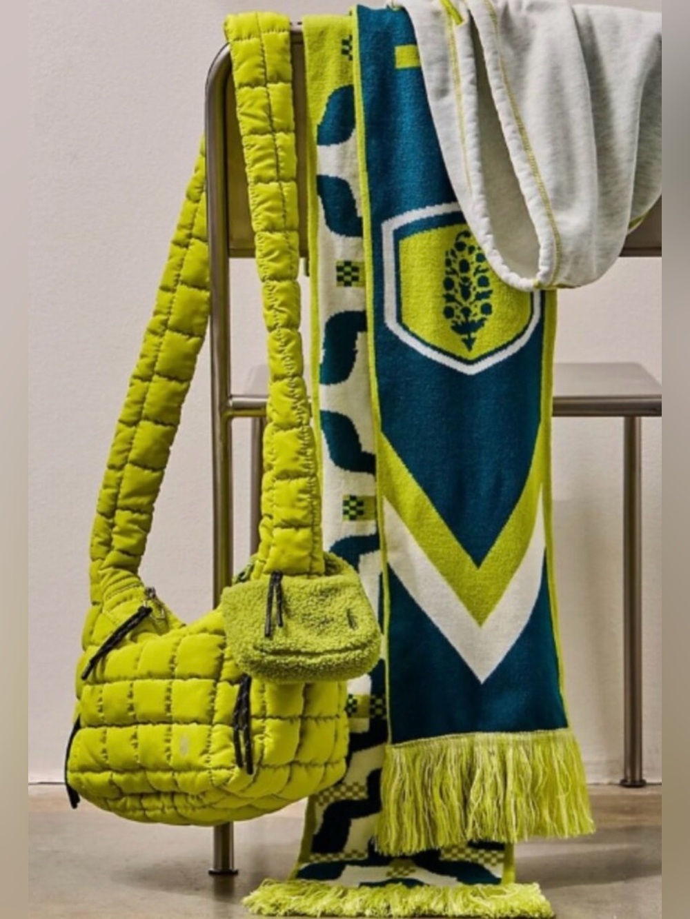 Free People MOVEMENT Big League Reversible Scarf Teal Chartreuse